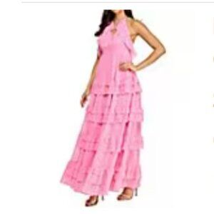 Layered With Love Olivia Chiffon V Neck Sleeveless Ruffle Gown